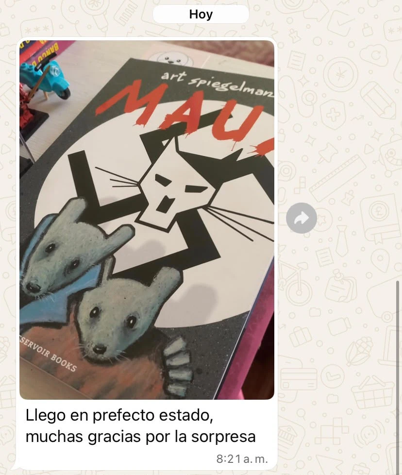 Mensaje de un cliente: Llegó en perfecto estado, muchas gracias por la sorpresa
