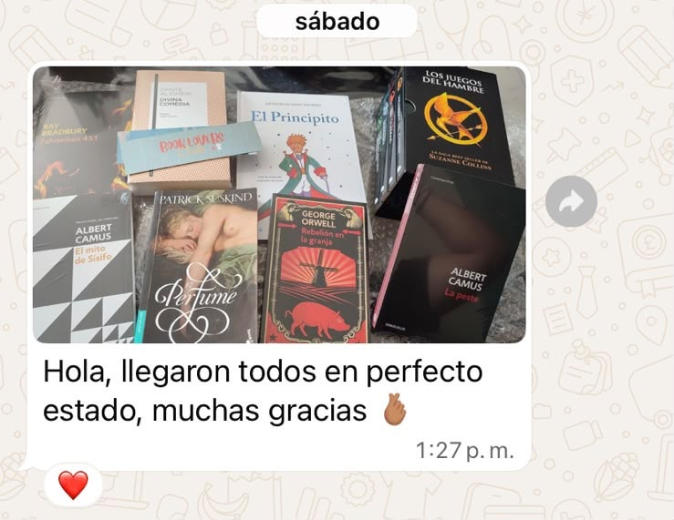 Mensaje de un cliente: Hola, llegaron todos en perfecto estado, muchas gracias