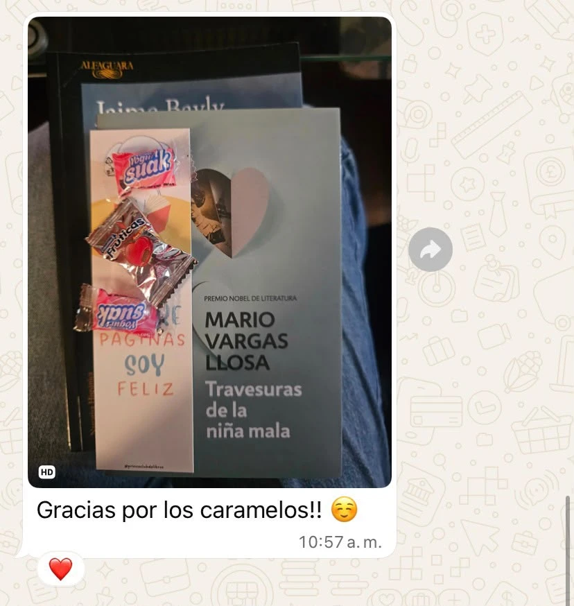 Mensaje de un cliente: Gracias por los caramelos